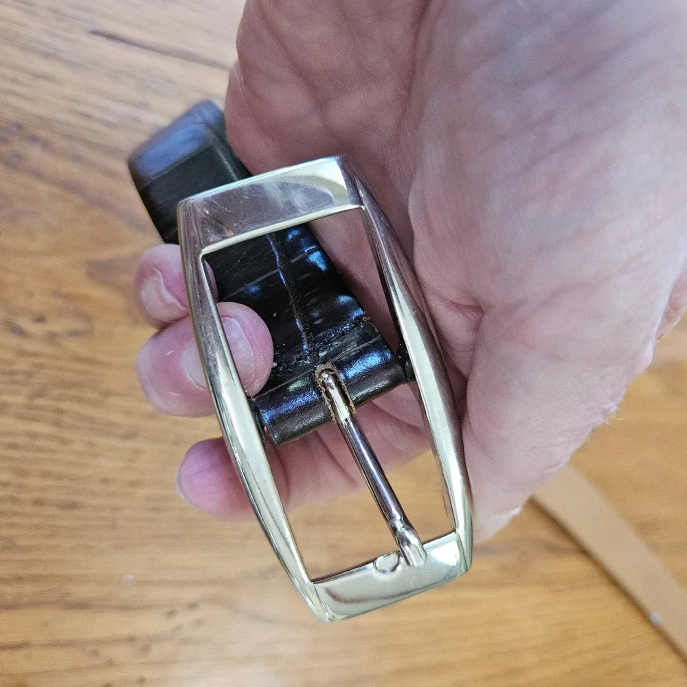 Harold's Dark Brown Croc-Textured Leather Belt with Silver Buckle
